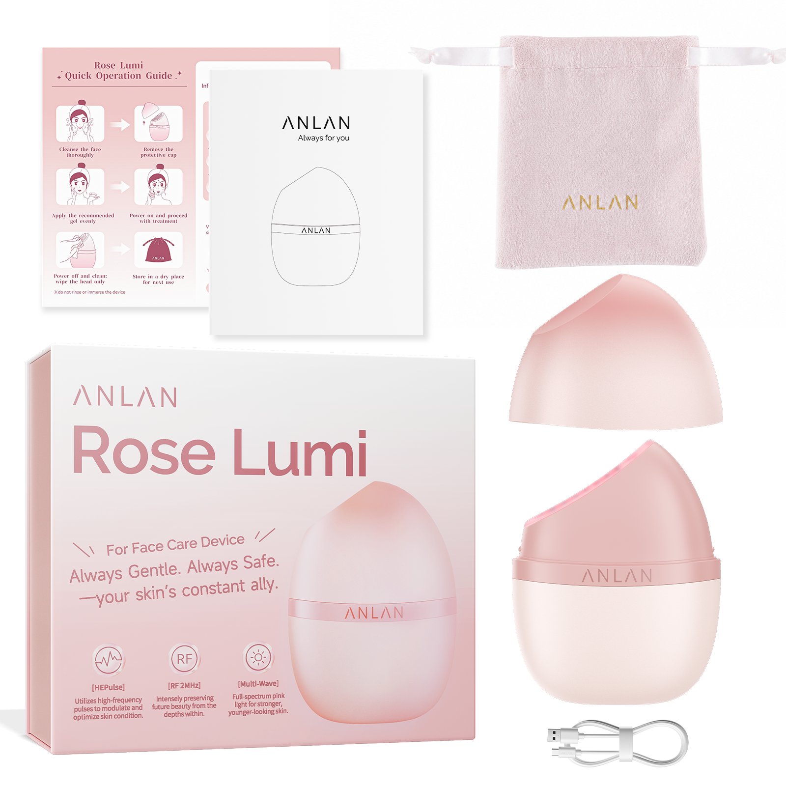 ANLAN Rose Lumi｜Dispositivo de terapia de luz roja de 5 minutos con LED de longitud de onda múltiple & RF