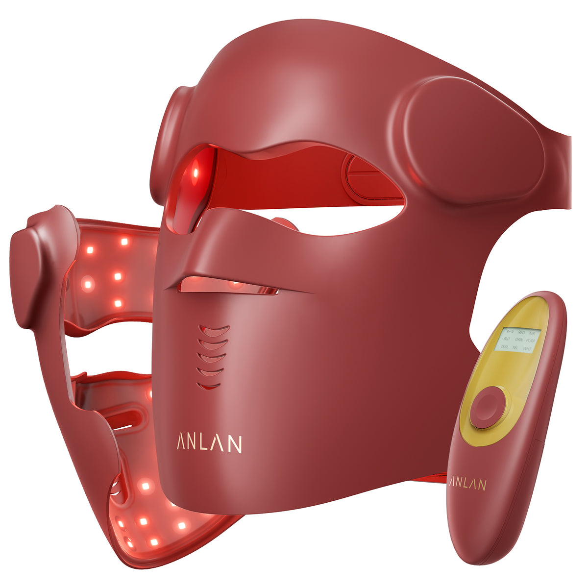 Maschera per terapia a luce rossa ANLAN – Maschera facciale a LED con 8 colori chiari e 9 modalità