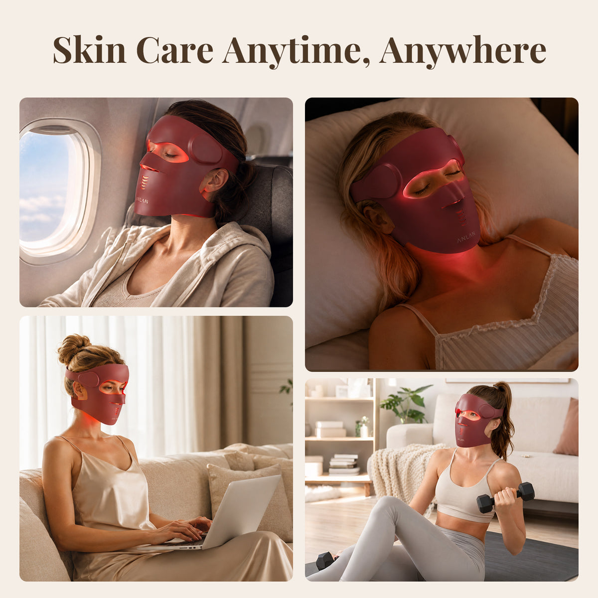 Maschera per terapia a luce rossa ANLAN – Maschera facciale a LED con 8 colori chiari e 9 modalità