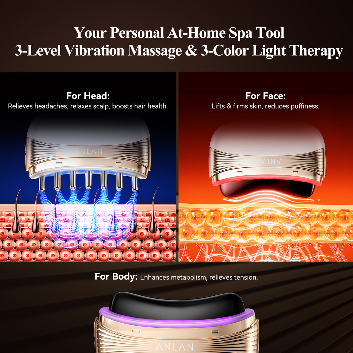 ANLAN 2-in-1 Heated Electric Gua Sha Tool, Red Light Face Massager Facial Massager with Vibration EMS lifting