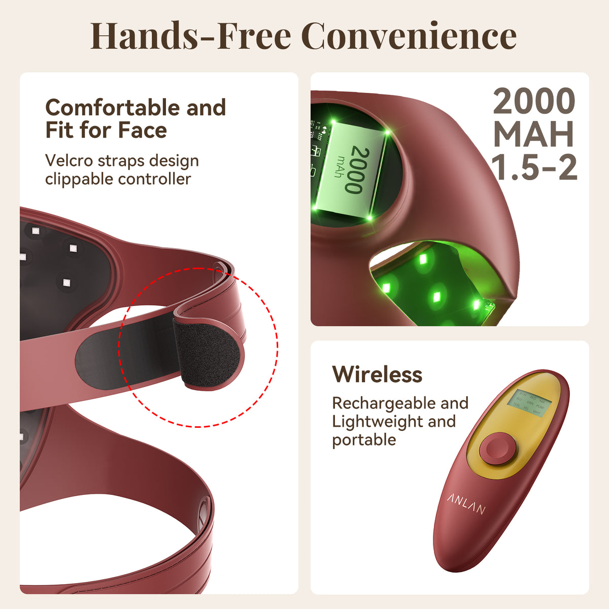Maschera per terapia a luce rossa ANLAN – Maschera facciale a LED con 8 colori chiari e 9 modalità