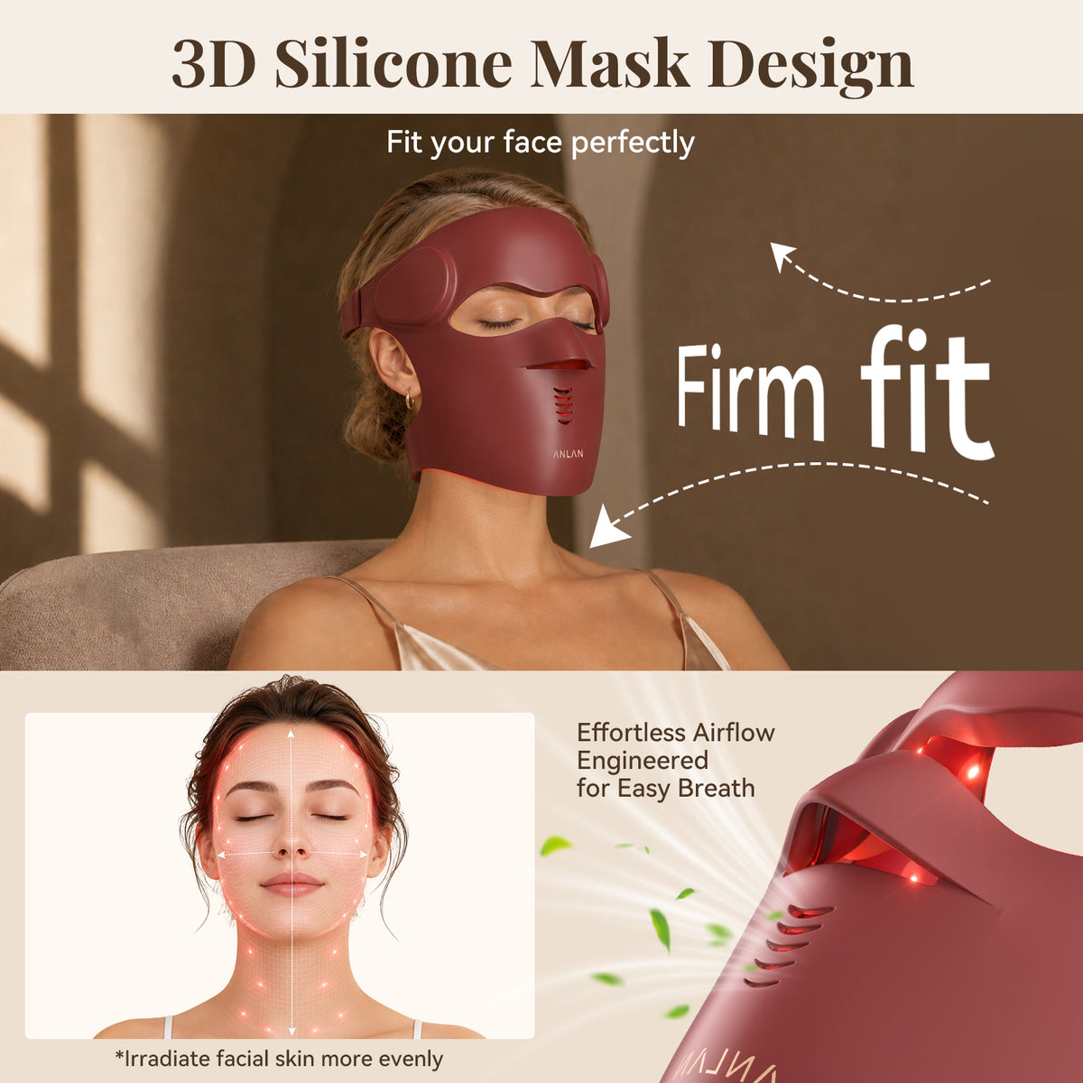 Maschera per terapia a luce rossa ANLAN – Maschera facciale a LED con 8 colori chiari e 9 modalità